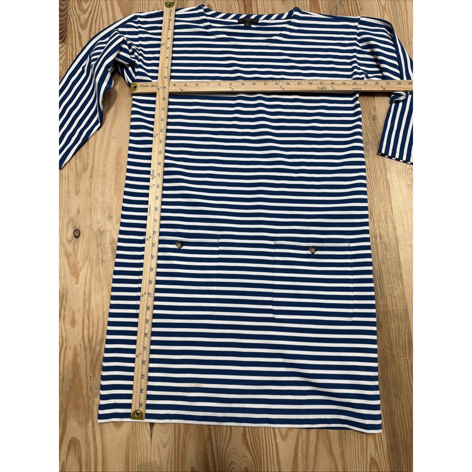 J.Crew Blue Knit Front Pocket Shift Dress In Stripe Size Medium