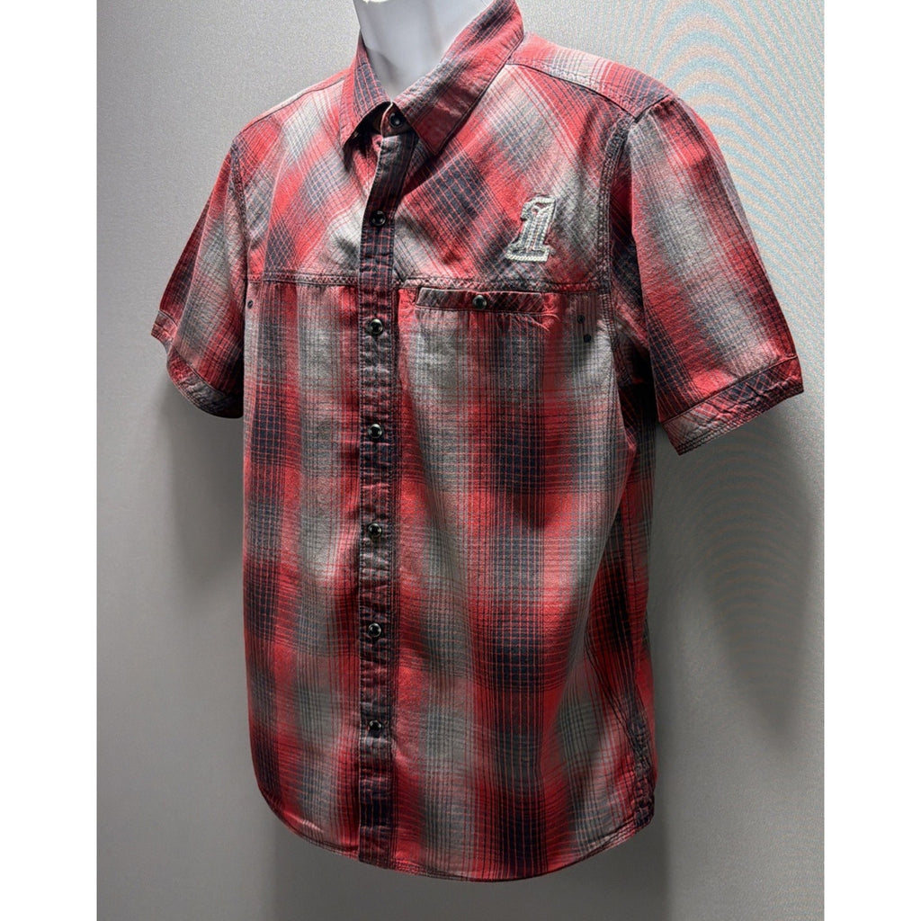 Harley Davidson Shirt Mens L Red Black Label Core Skull Pearl Snap Embroidered