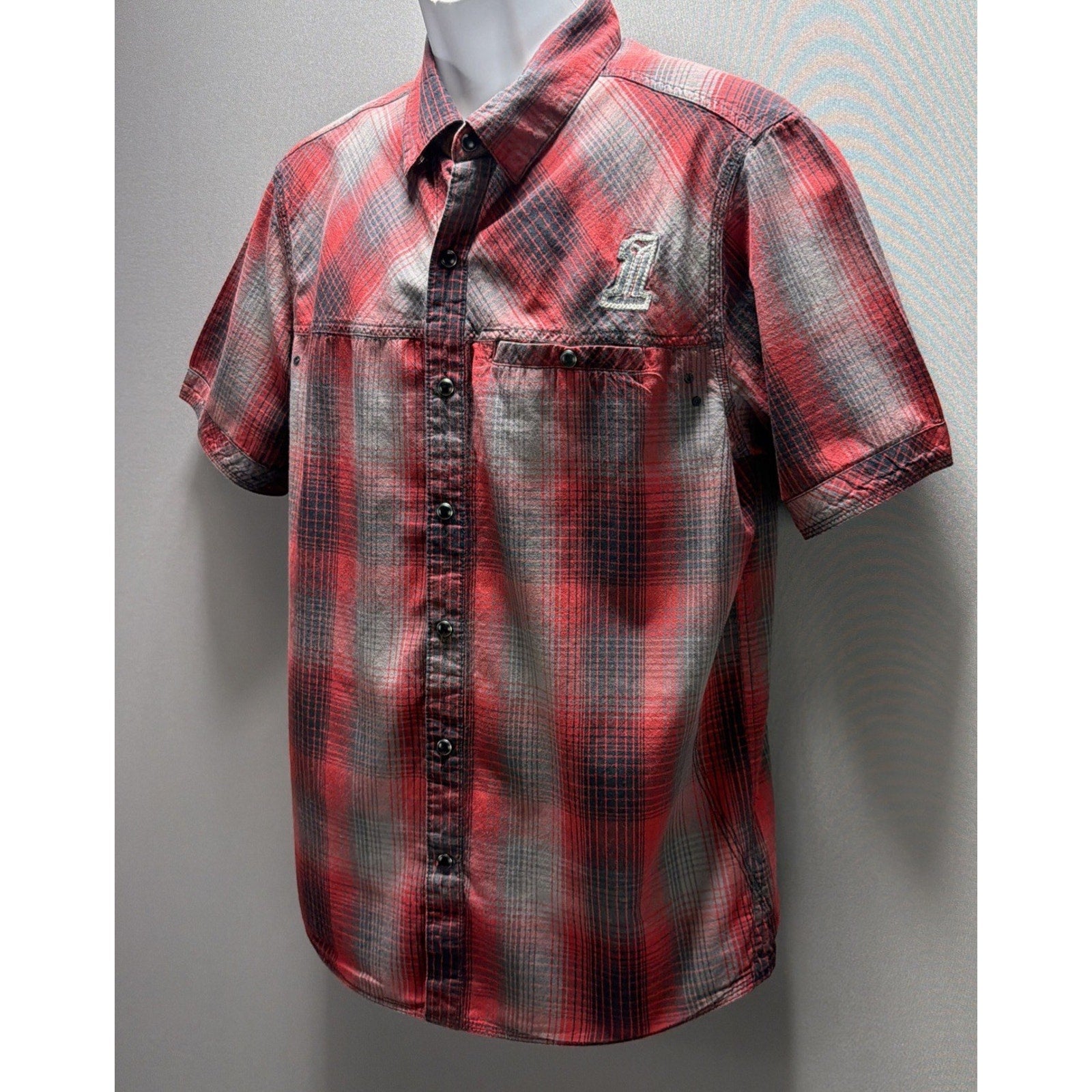 Harley Davidson Shirt Mens L Red Black Label Core Skull Pearl Snap Embroidered