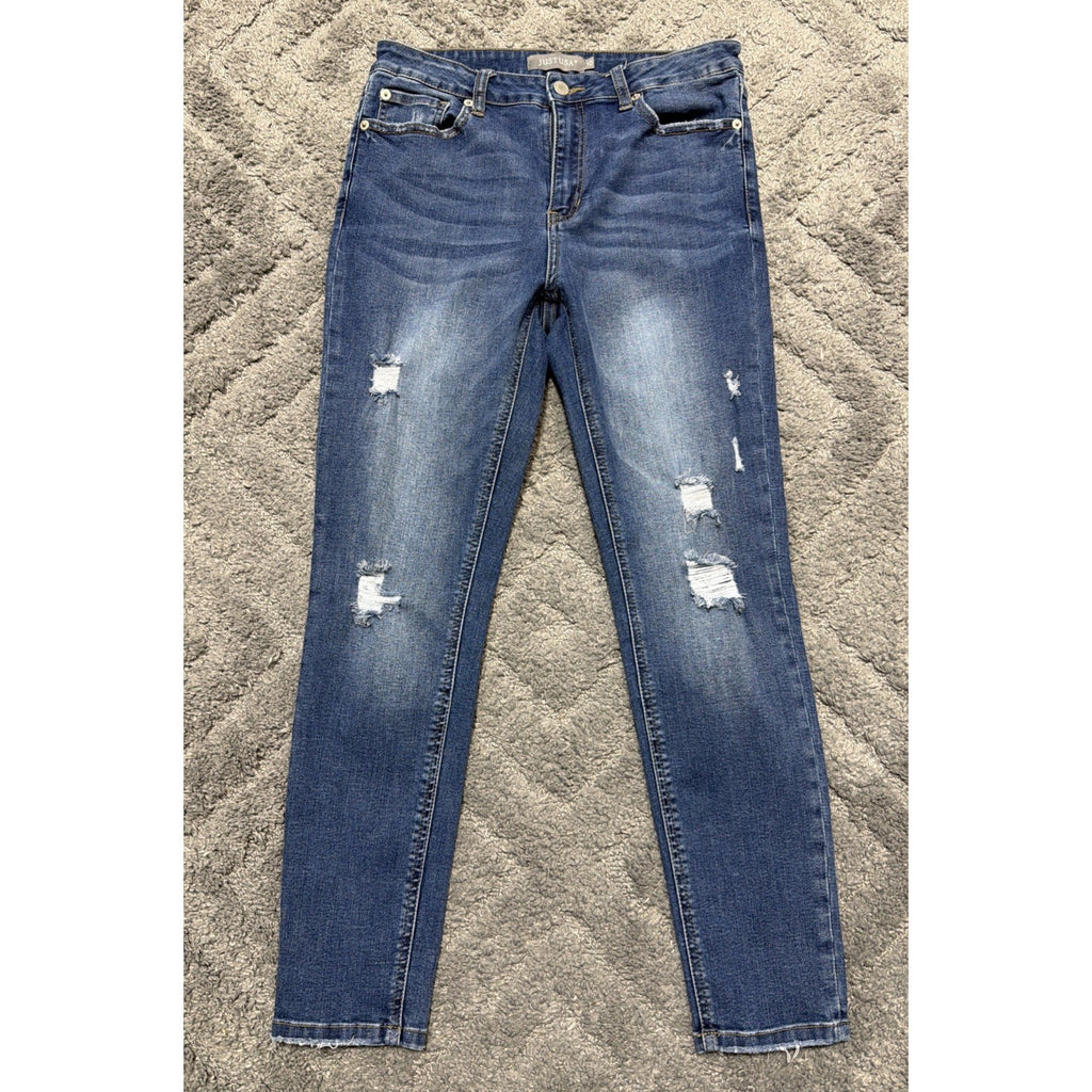 Just USA Womens High Rise Skinny Jeans Size 10 Blue Distressed