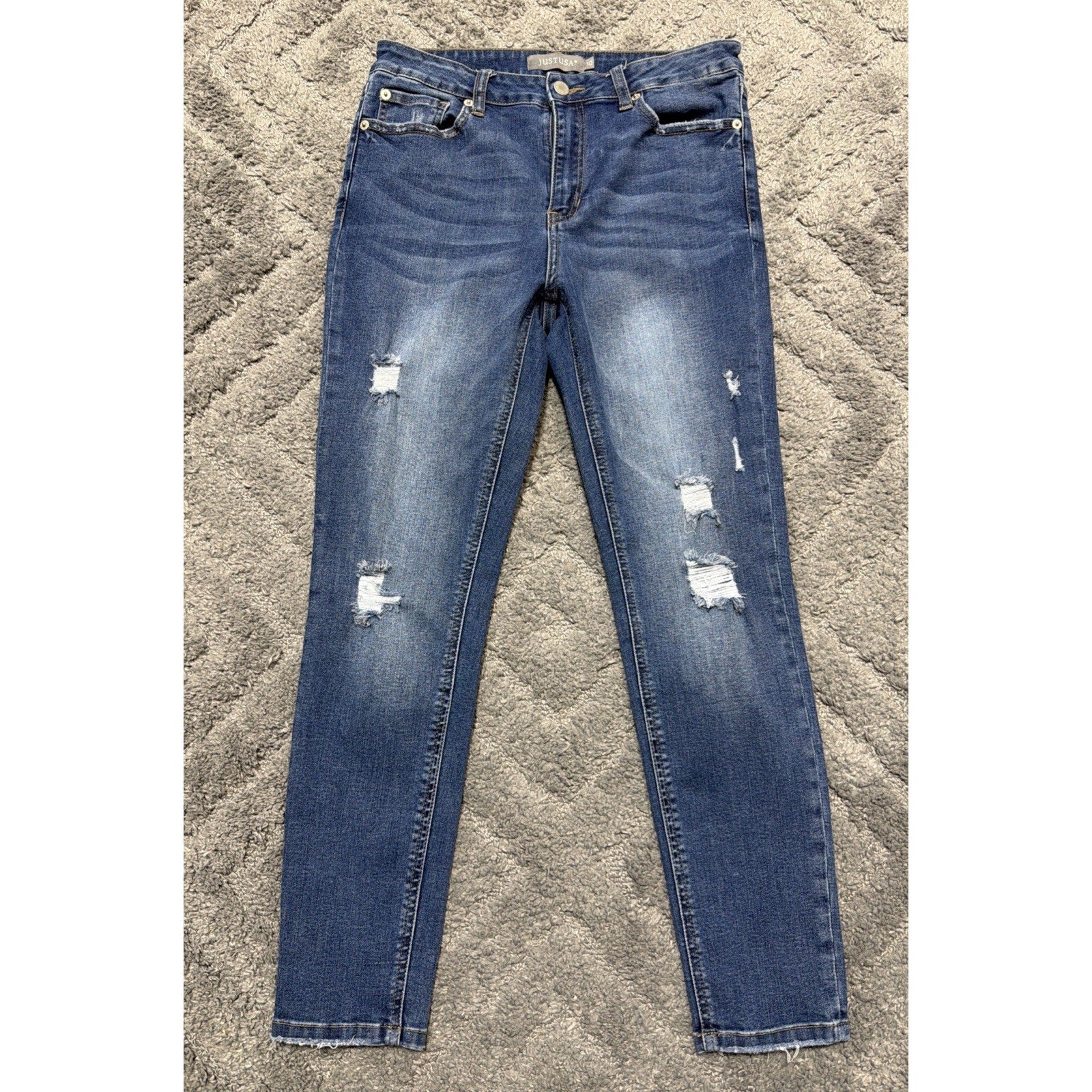 Just USA Womens High Rise Skinny Jeans Size 10 Blue Distressed