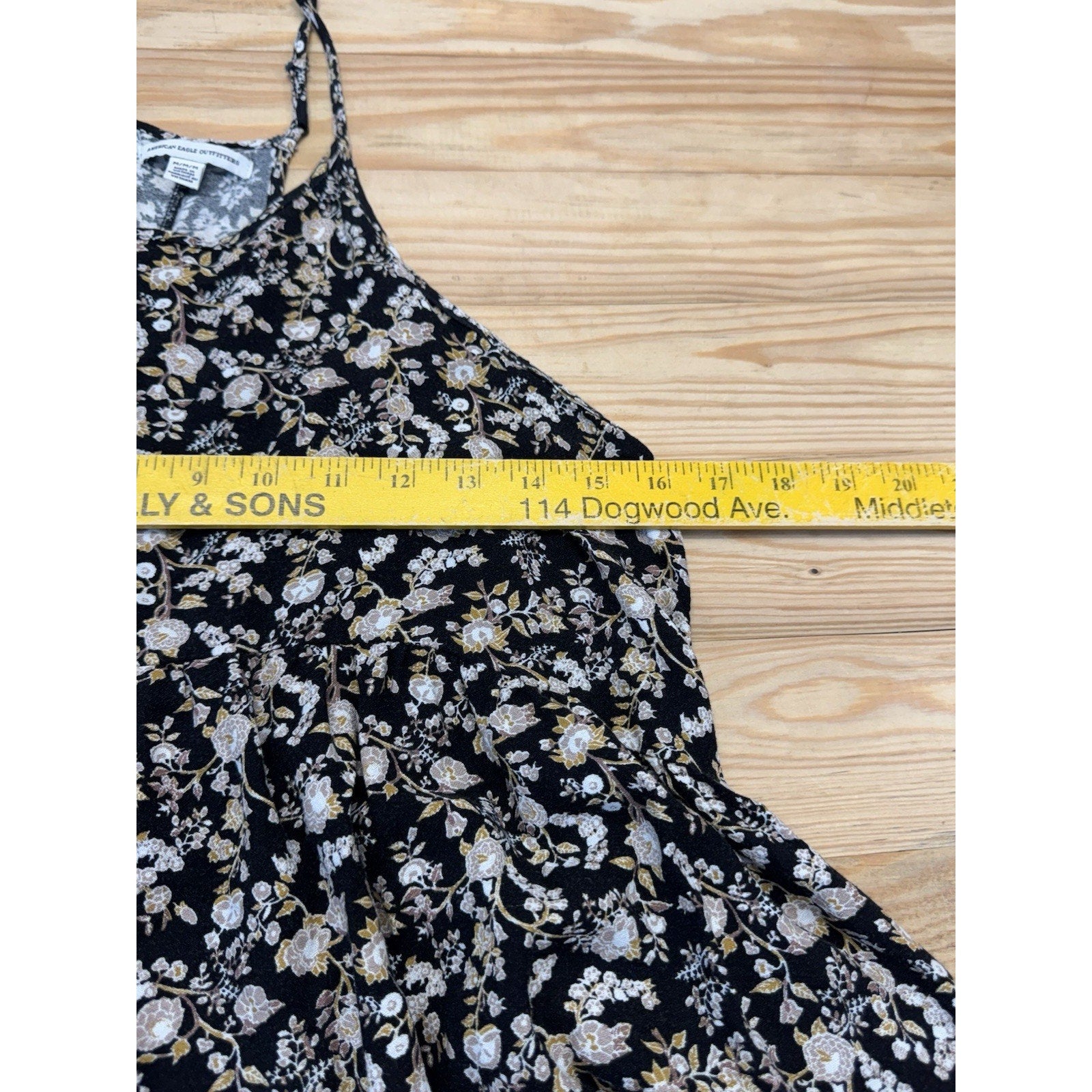 American Eagle Halter Tank Top Black Floral Peplum Gold Sleeveless Women’s Med