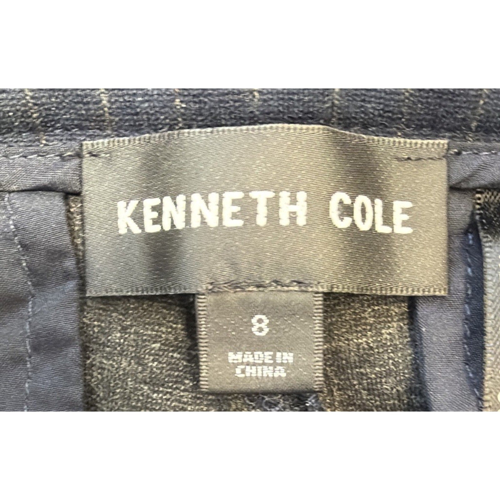 Kenneth Cole High Rise Zip Front Pin Stripe Wide Leg Women's 8 Pants Navy Blue