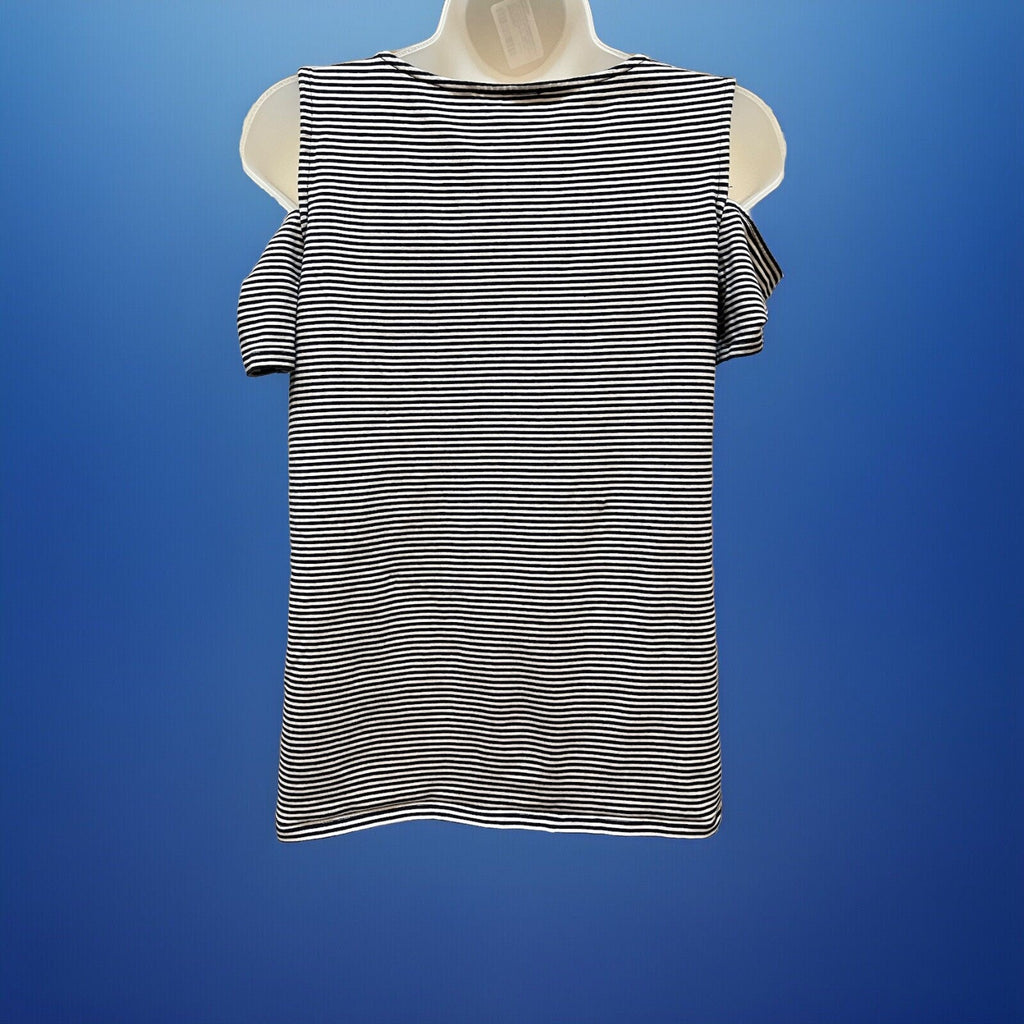 Michael Kors Cold Shoulder Striped Tee Shirt Top Women's Size Large Navy White