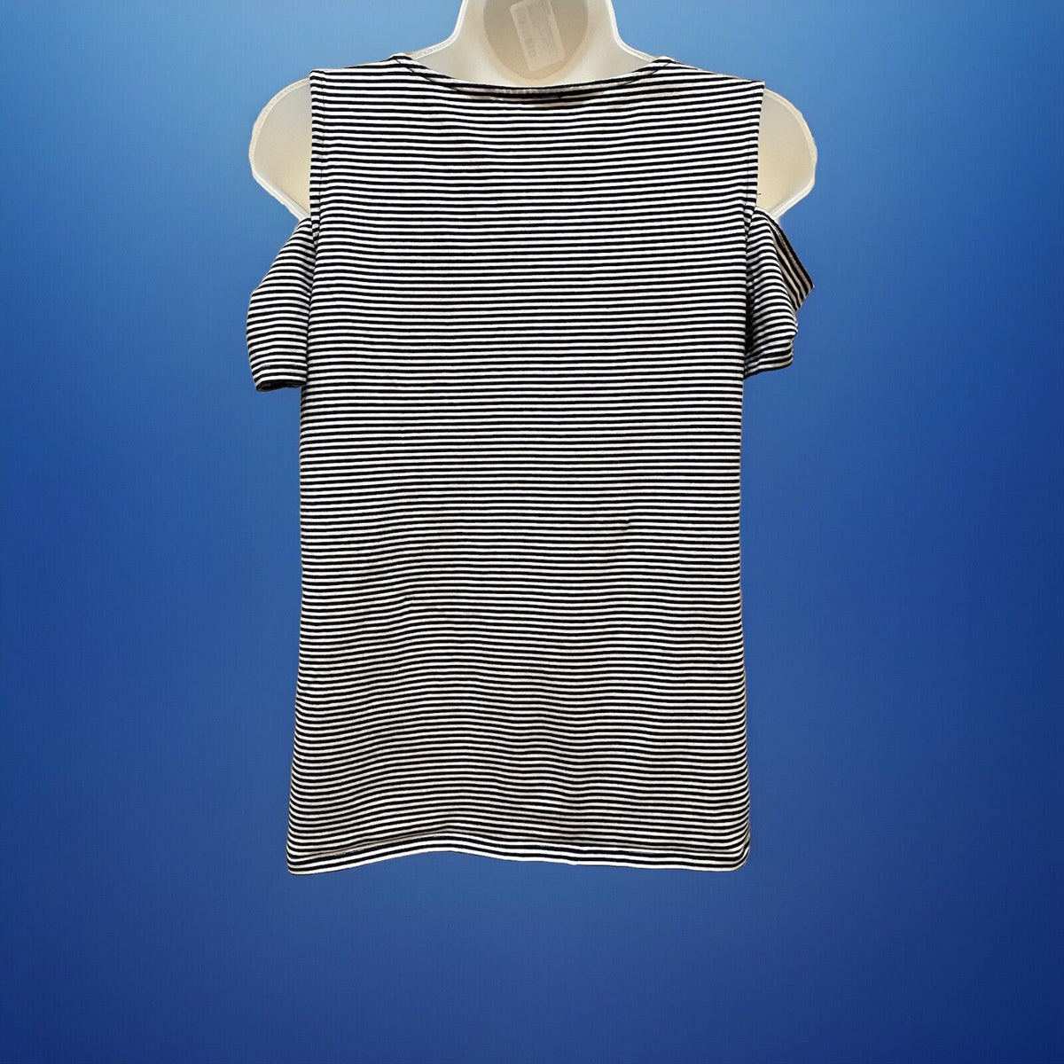 Michael Kors Cold Shoulder Striped Tee Shirt Top Women's Size Large Navy White