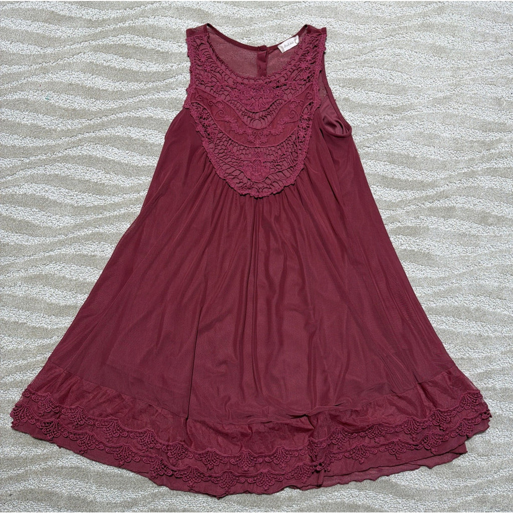 Altar’d State Burgundy Crochet Lace Swing Dress Boho Sleeveless Women’s L