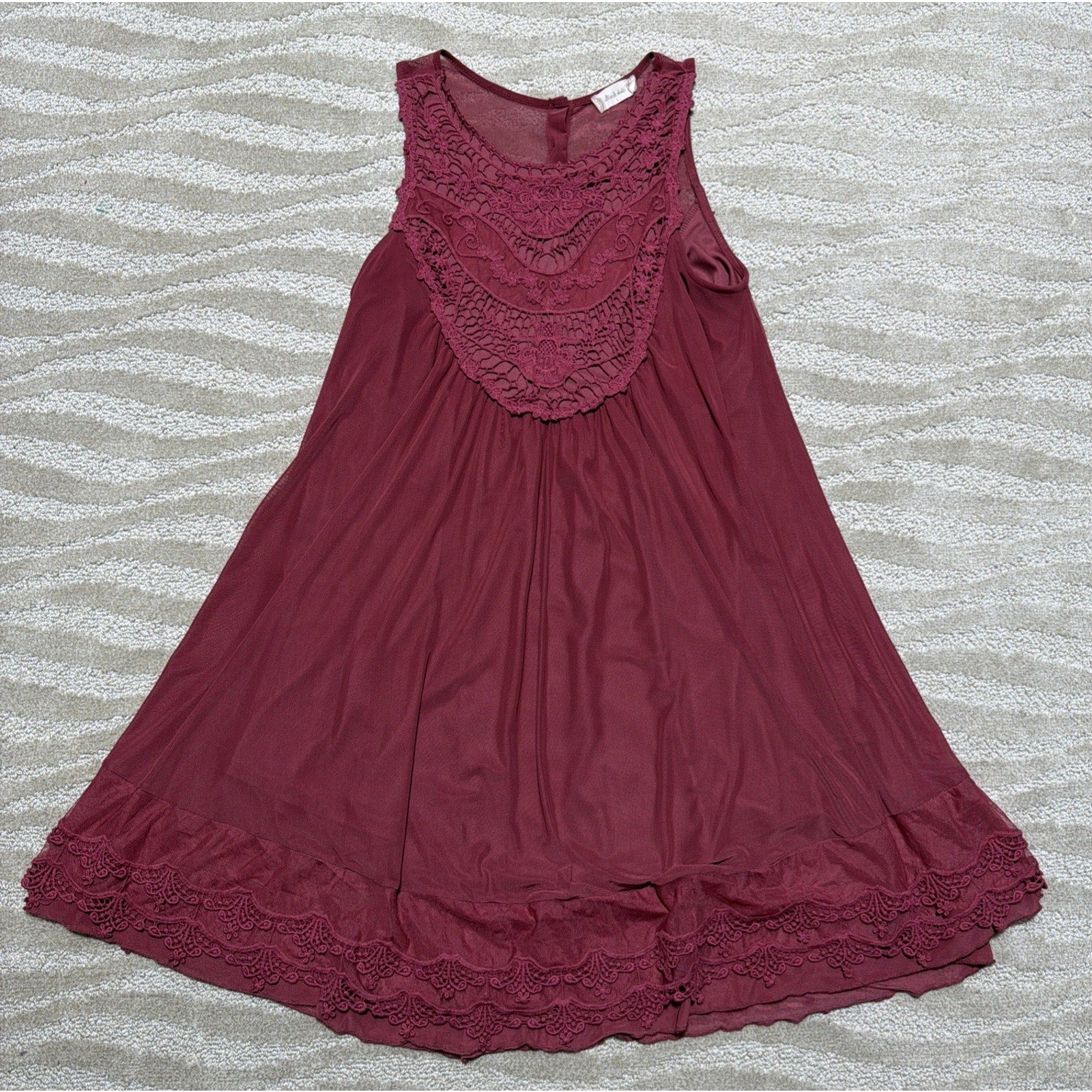 Altar’d State Burgundy Crochet Lace Swing Dress Boho Sleeveless Women’s L