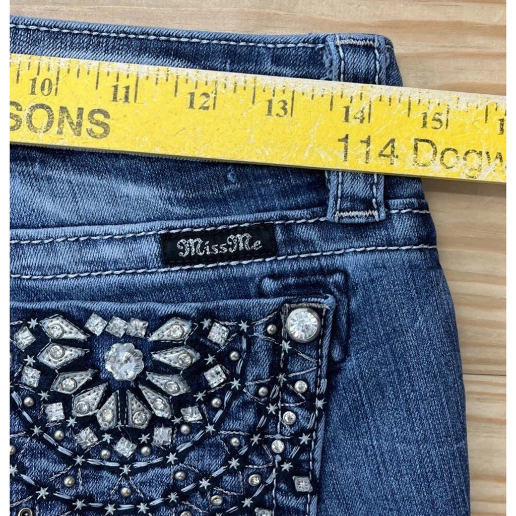 Miss Me Signature Rise Skinny Blue Jeans Womens Size 27x31 Rhinestones Embellish