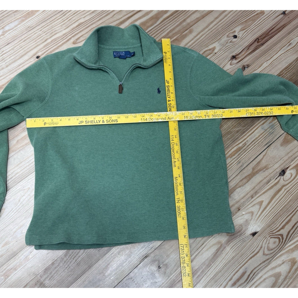 Polo Ralph Lauren Green Quarter Zip Pullover Estate Rib Navy Blue Pony Men’s XL
