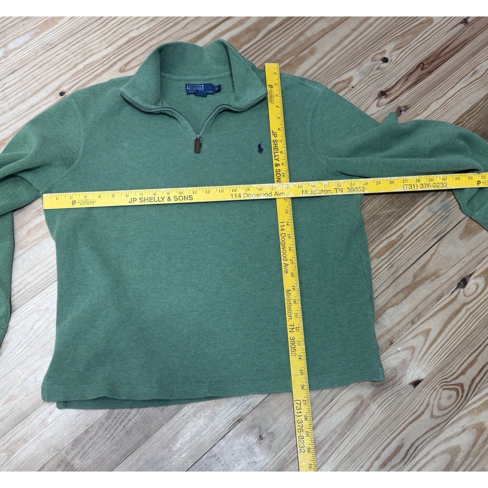 Polo Ralph Lauren Green Quarter Zip Pullover Estate Rib Navy Blue Pony Men’s XL