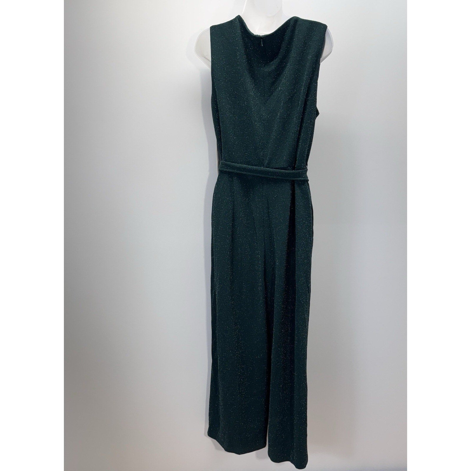 Calvin Klein Green Metallic Cropped Jumpsuit Belted Lined Women’s Size 14 NWT