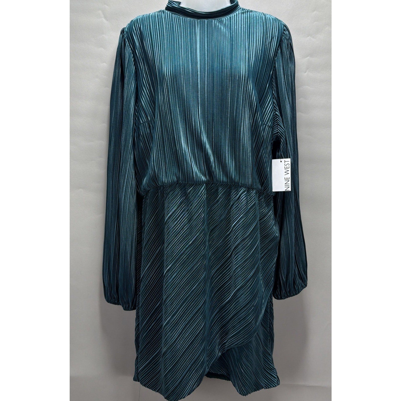 NWT Nine West Formal Dress Balloon Sleeve Silky Green Dress Size XXL