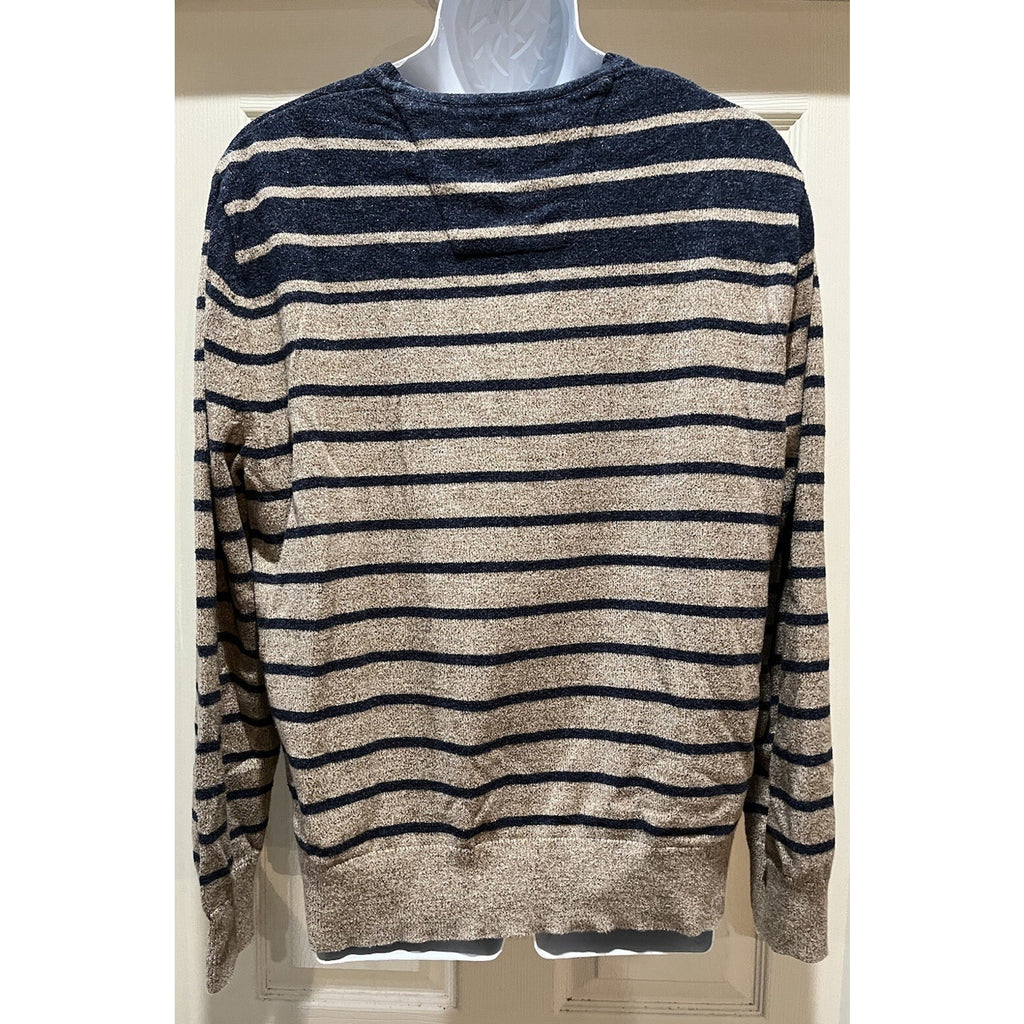 Nautica Men’s Standard long Sleeve Stripped Sweater Woodrift Flax L EUC