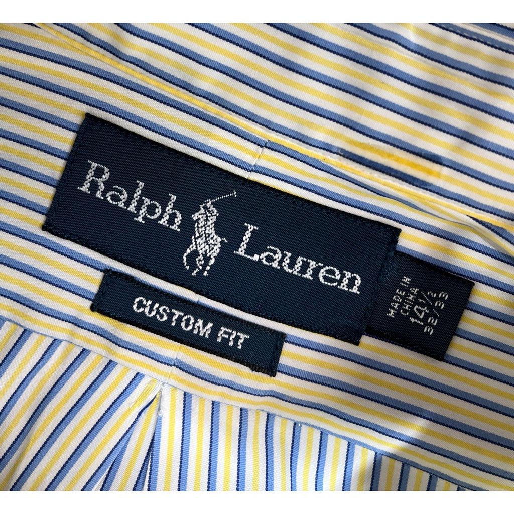 Ralph Lauren Custom Fit Yellow Blue Long Sleeve Button Down Blue Pony Size S