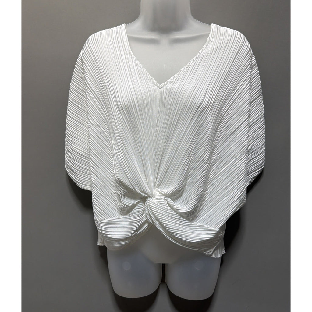 Anthropologie Eri + Ali White Pleated Dolman Sleeve Twist Front Top Womens S NWT
