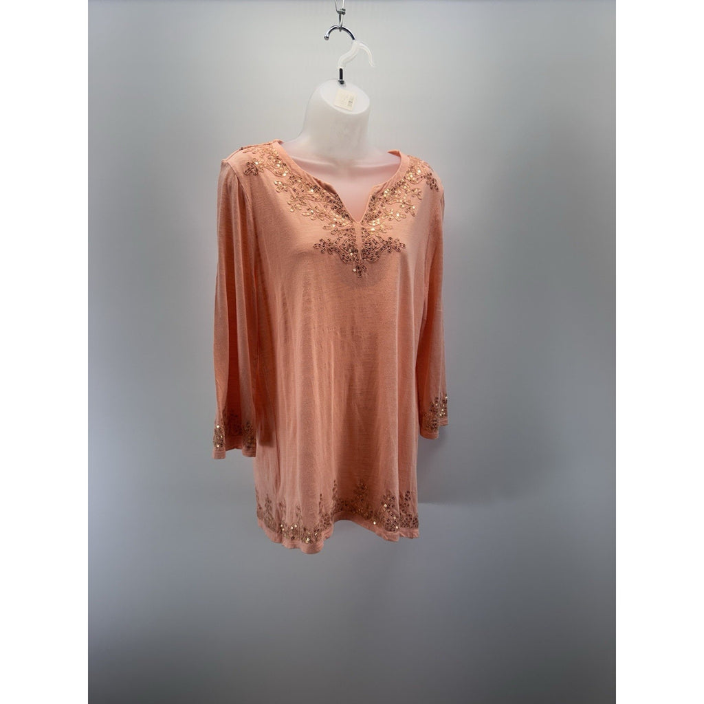 Chico’s Sequin Embellished Tunic Top Women’s Size 1/Medium Cotton Blend Knit