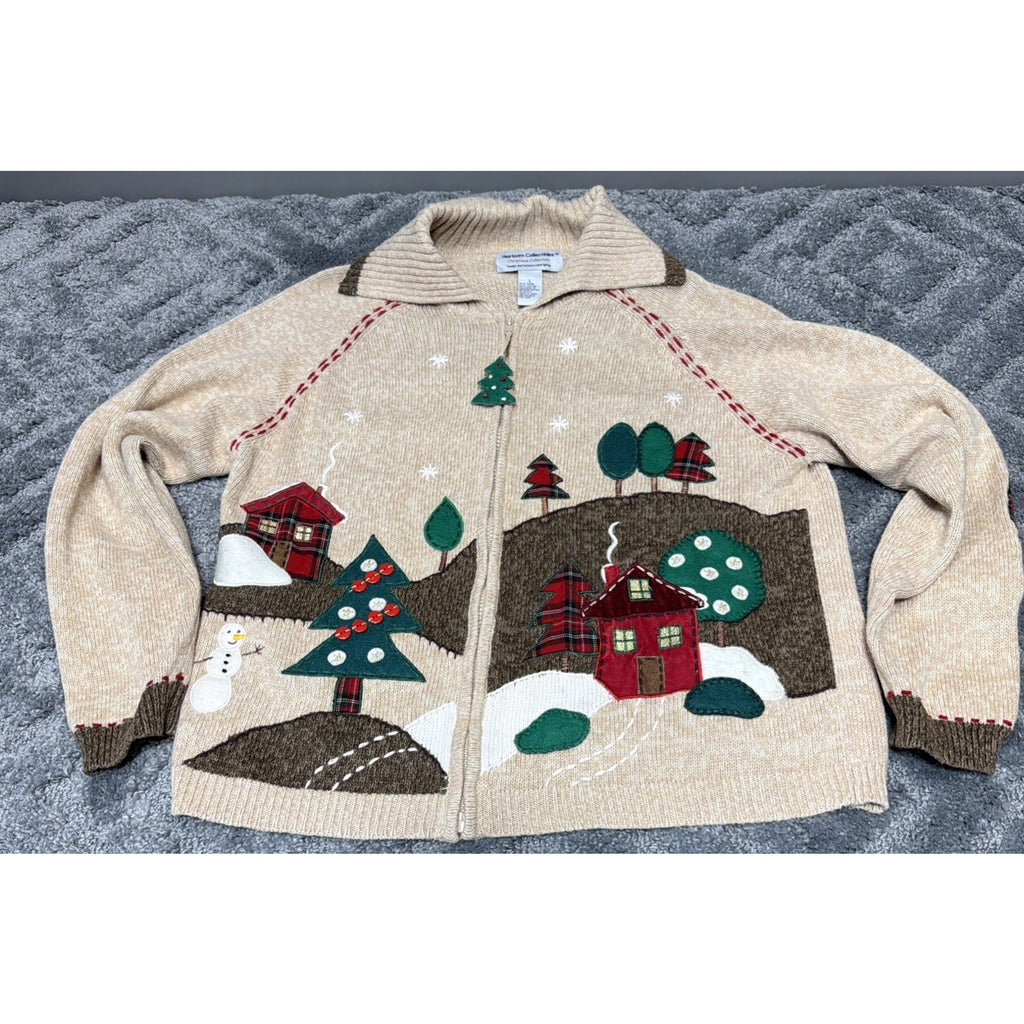 Vtg Heirloom Collectibles Christmas Cardigan Sweater Sz Large Elbow Patch