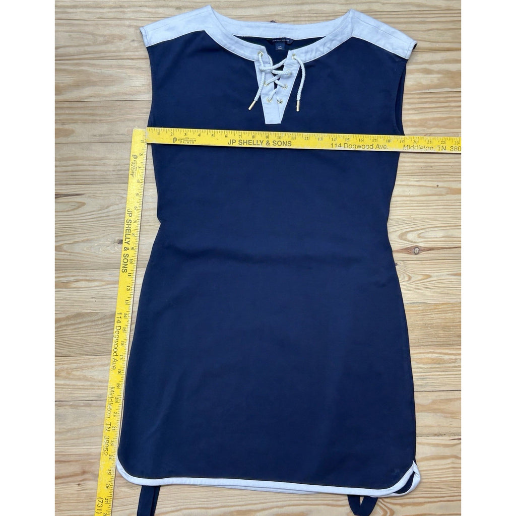 Tommy Hilfiger Dark Navy Blue Knee Length Tie Waist Dress Women's Size Large.
