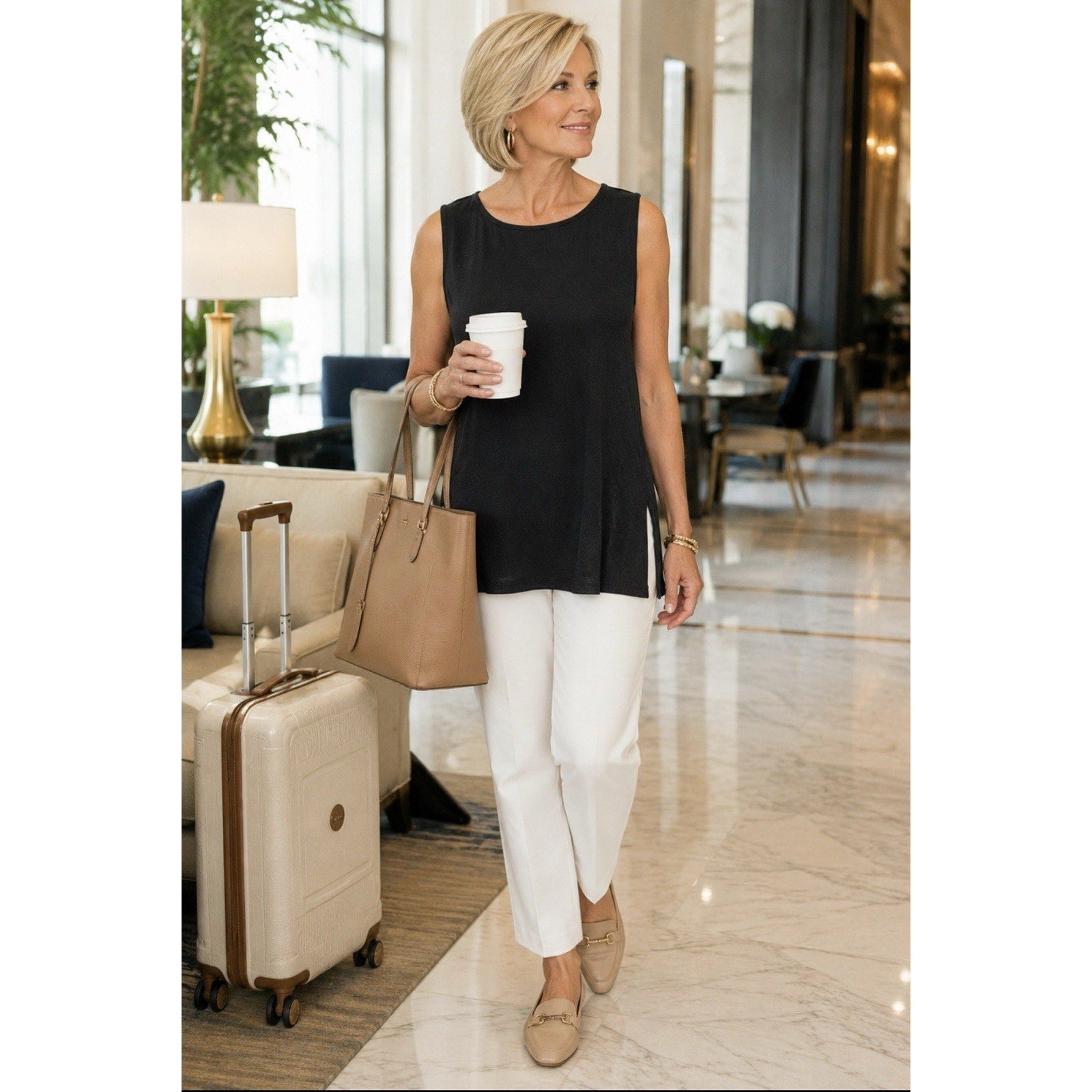 Chico's Travelers Tank NWT Size 3 (XL) Classic Side Slit Black Bateau Neck