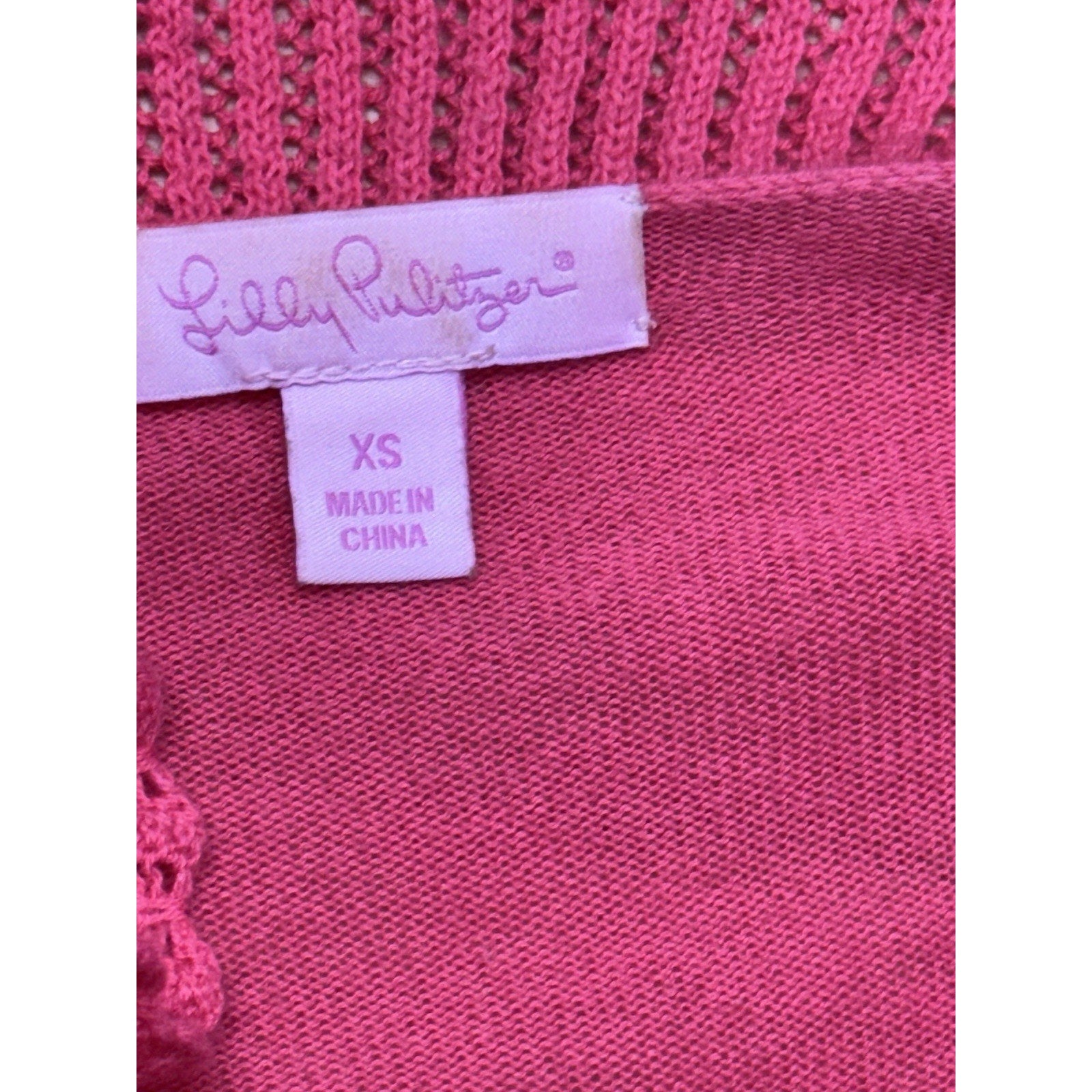 Lilly Pulitzer Raspberry Pink Cardigan Sweater Ruffle Size Women’s XS Preppy