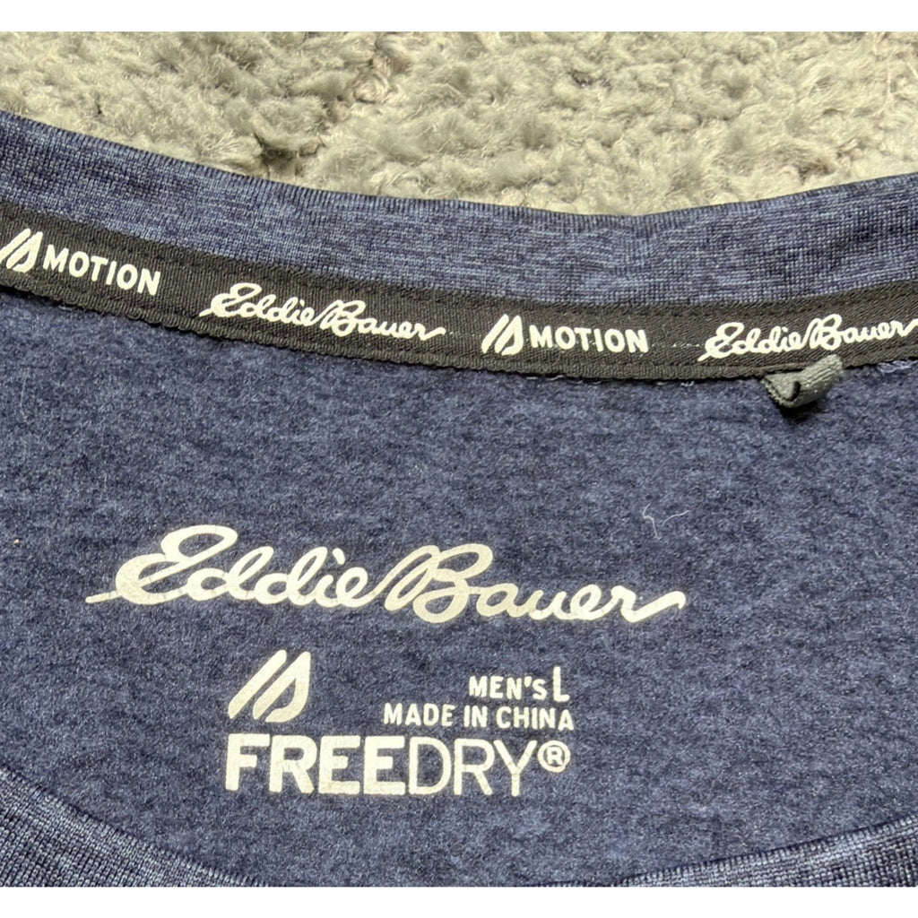 Eddie Bauer Heathered Blue Free Dry Motion Crew Neck Long Sleeve Mens L