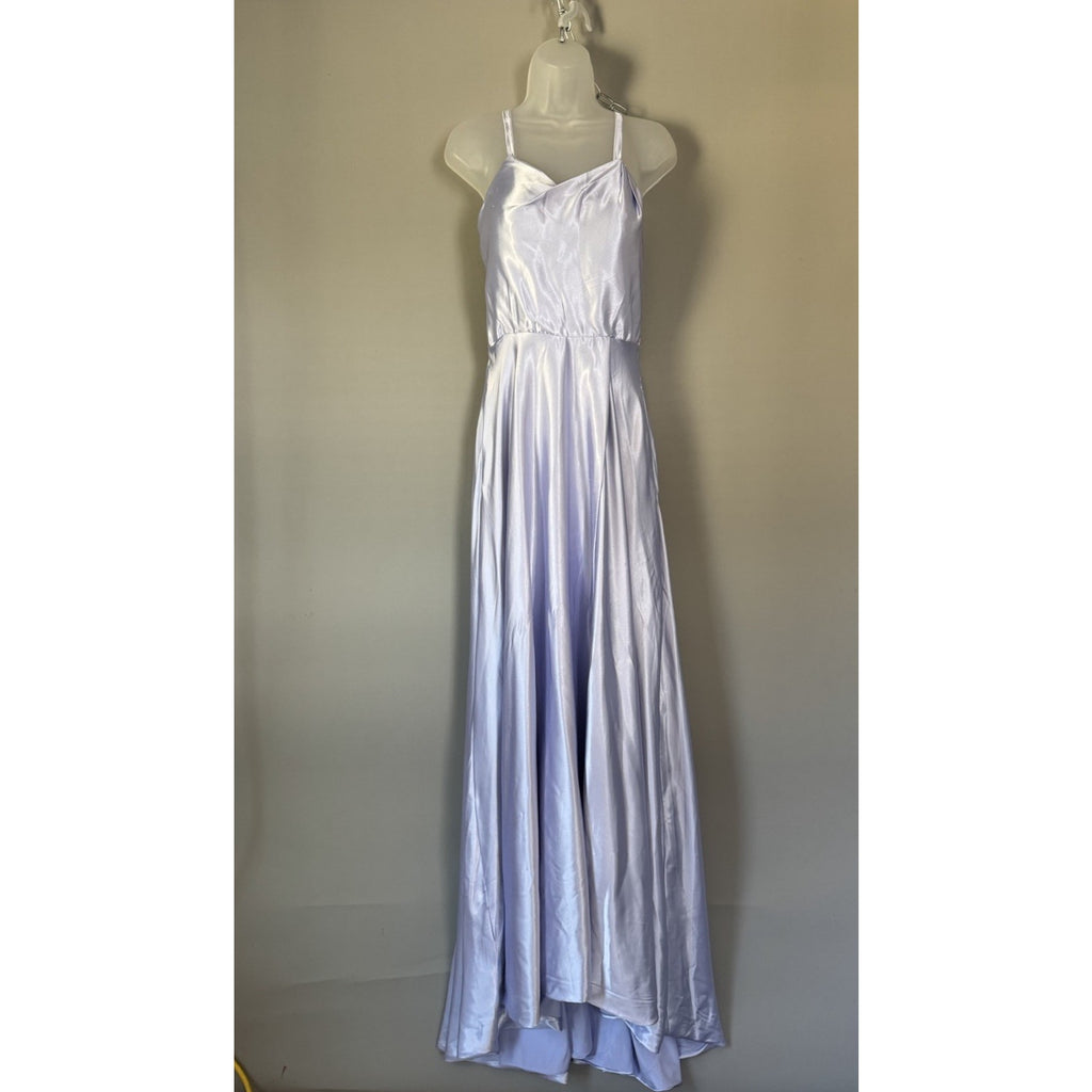 Lavender Satin Maxi Dress Open Back Spaghetti Strap Formal Prom Bridesmaid