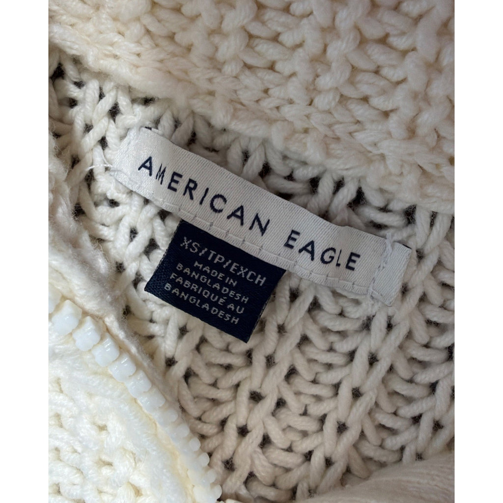 American Eagle Womens Ivory Knit Oversized Long Slv Sweater Cotton Acrylic XS