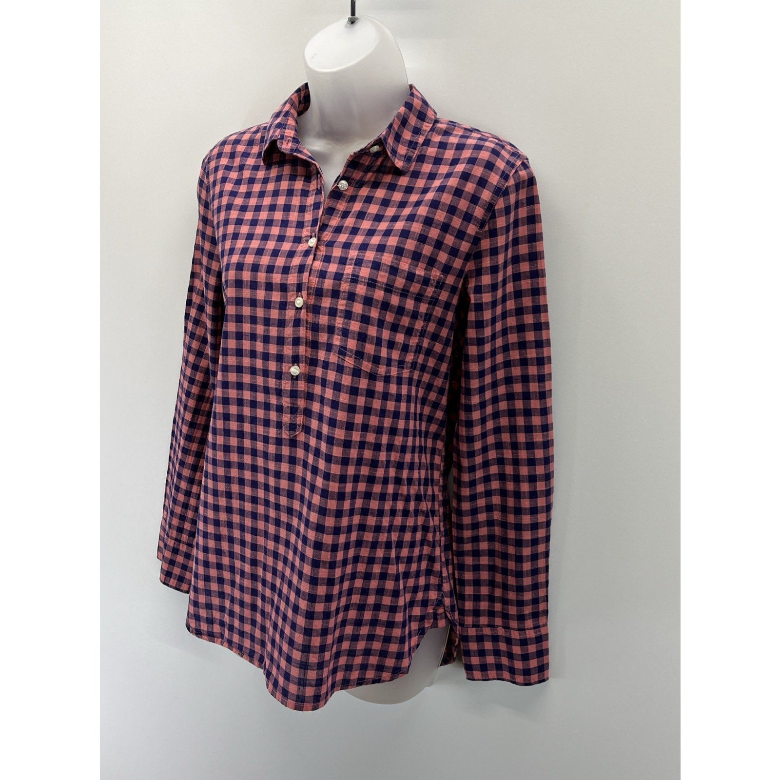 J. Crew Boy Fit Perfect Shirt Flannel Button Up Down Pink Blue Plaid sz XS