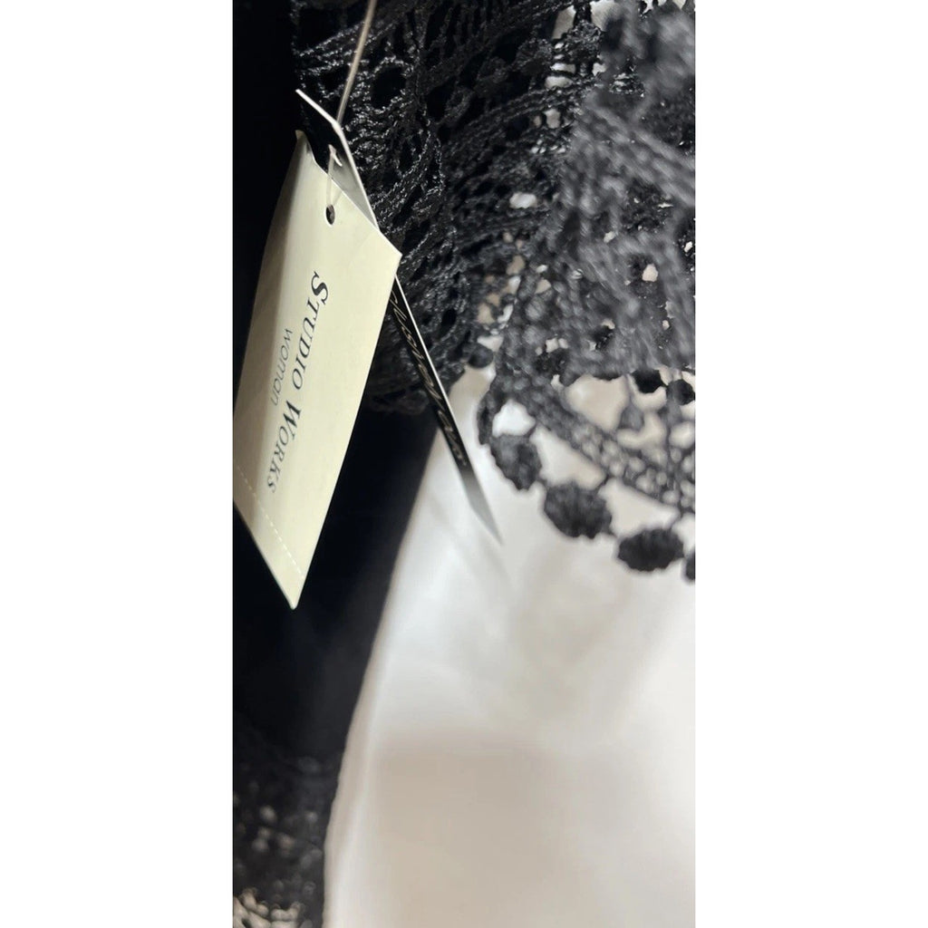 Studio Works Burnout cardigan sweater, Black with lace & sleeve trim, NWT 2X