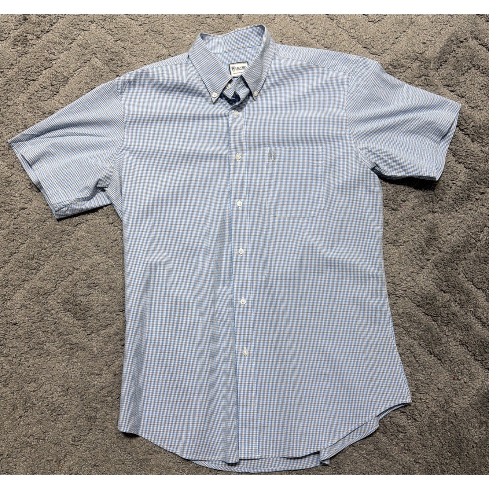 Heybo Outdoors Shirt Mens Embroidered Gingham Short Sleeve Button Up Size L