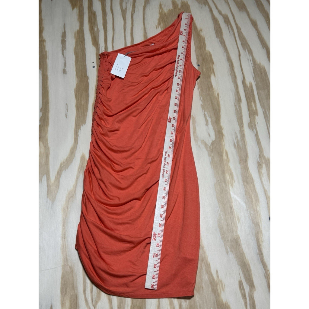 A New Day One Shoulder Ruched Bodycon Dress Orange Coral Size Small NWT