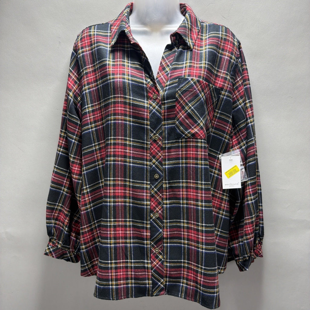 NWT Westbound Women's Red, Blue & White Plaid Flannel Button-down Top Shirt PXL