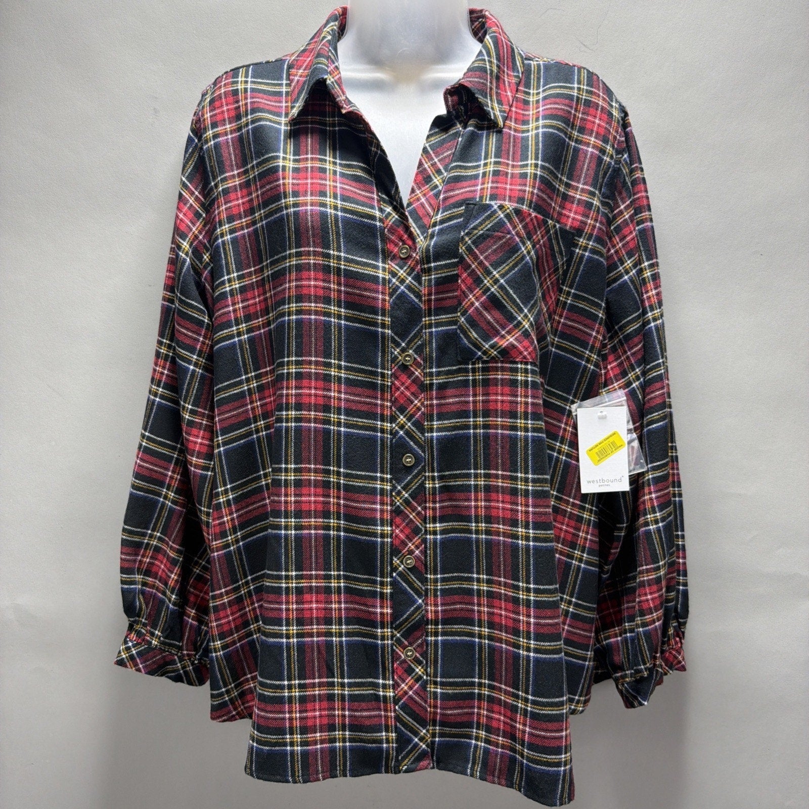 NWT Westbound Women's Red, Blue & White Plaid Flannel Button-down Top Shirt PXL