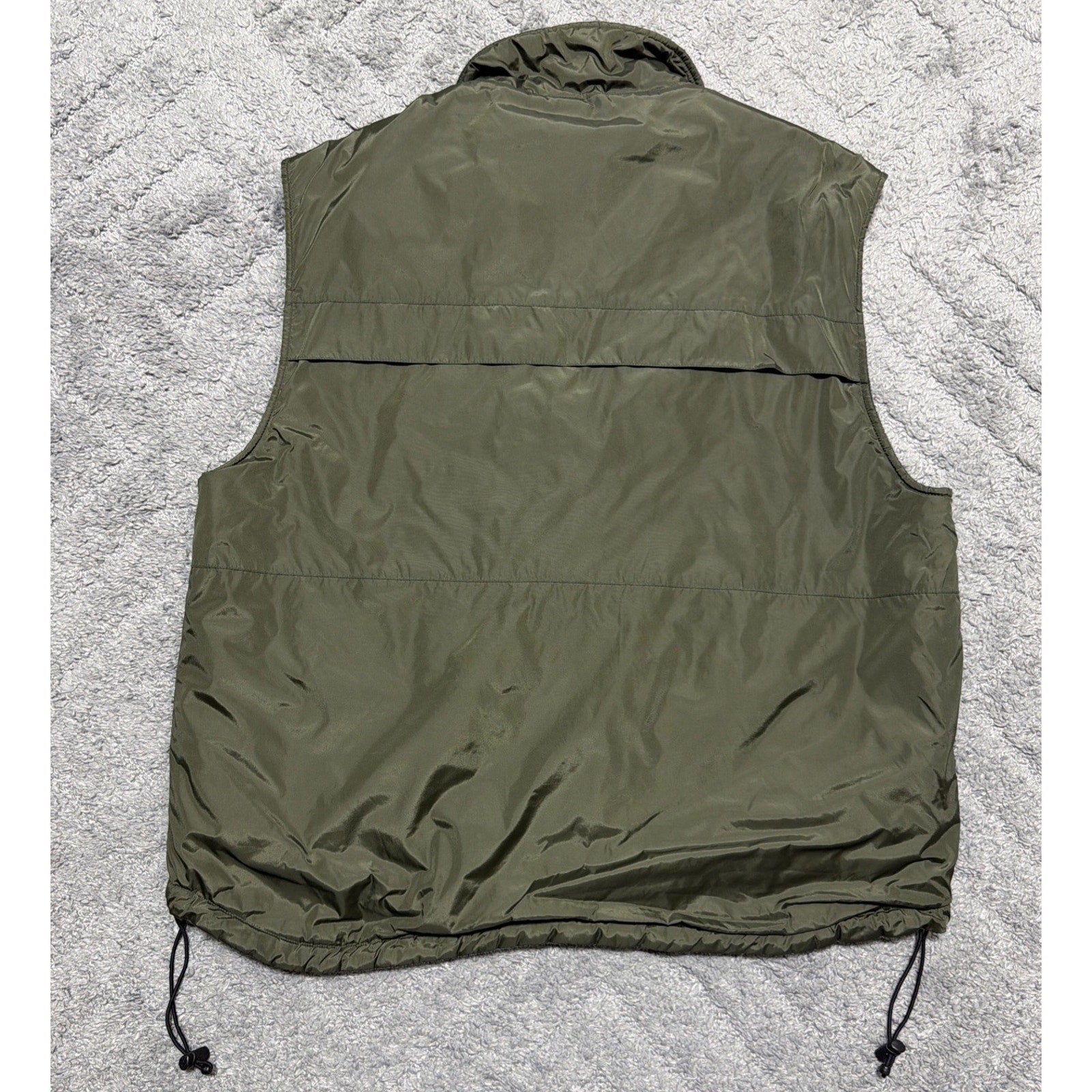 Old Navy Nylon Vest Mens Size XL Fleece Lined Green Cord Lock Waist Full Zip