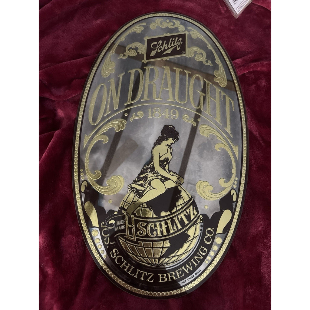 Vintage 1972 Schlitz On Draught Beer Bar Mirror Sign Oval 20” Beeco Milwaukee