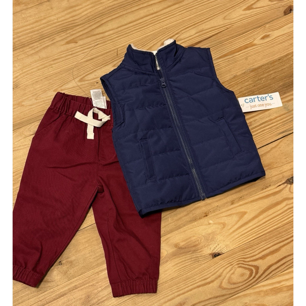 Carter's Baby Boy Blue Winter Puffy Vest Jacket With Jogger Pants Size 9 Months