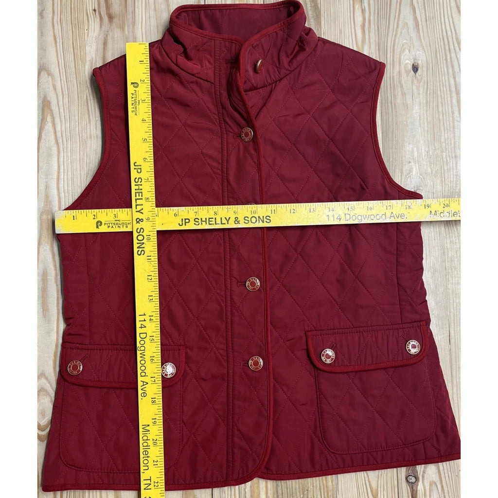 Talbots Red Quilted Vest Fleece Lined Size PM Mock Neck Button Front Sleeveless