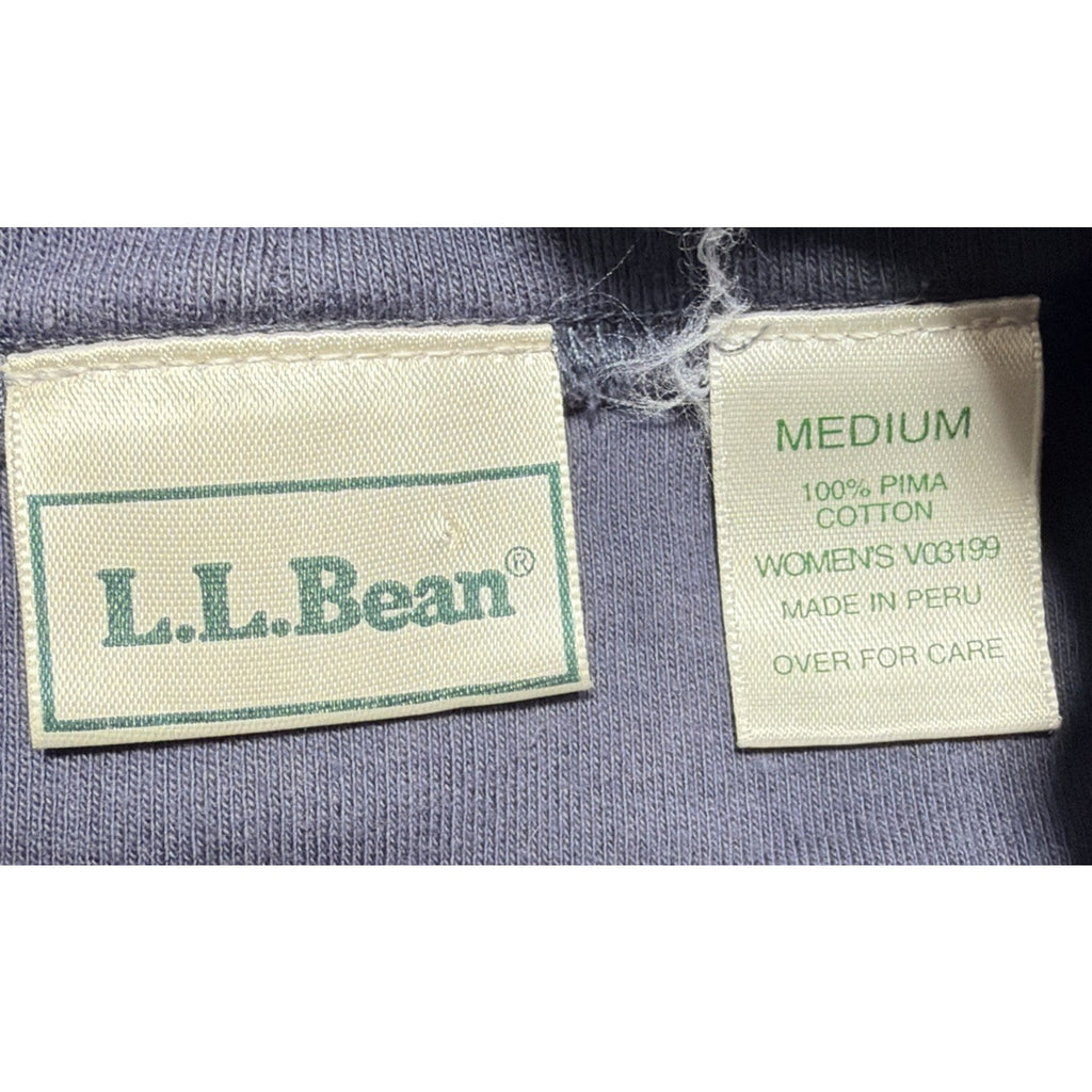 Vtg LL Bean Top Women's M Gray Pima Cotton Knit Pullover Mock Neck