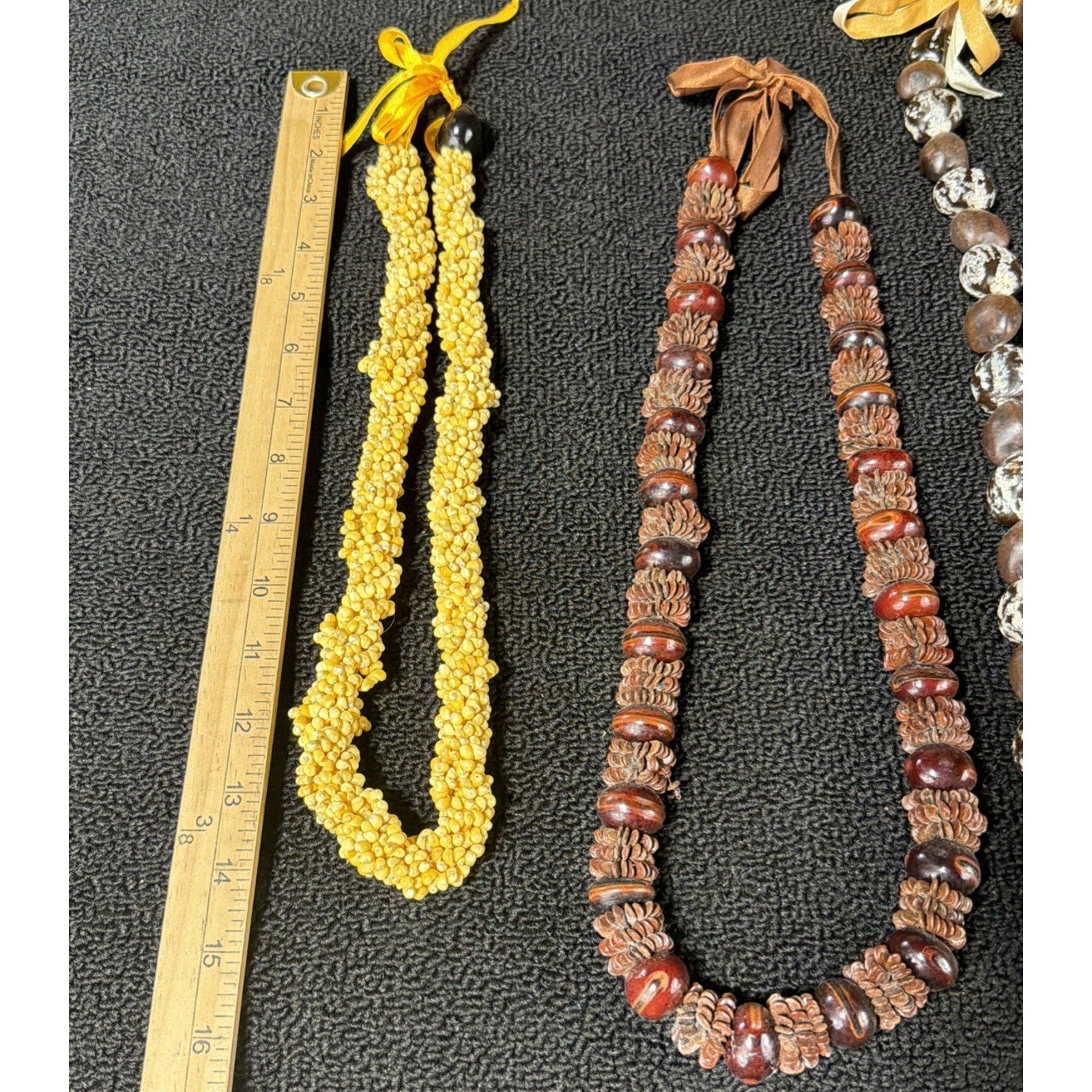 3 Mongo Shell Hawaiian Lei Necklace Accented w/ Kukui Nuts Luau