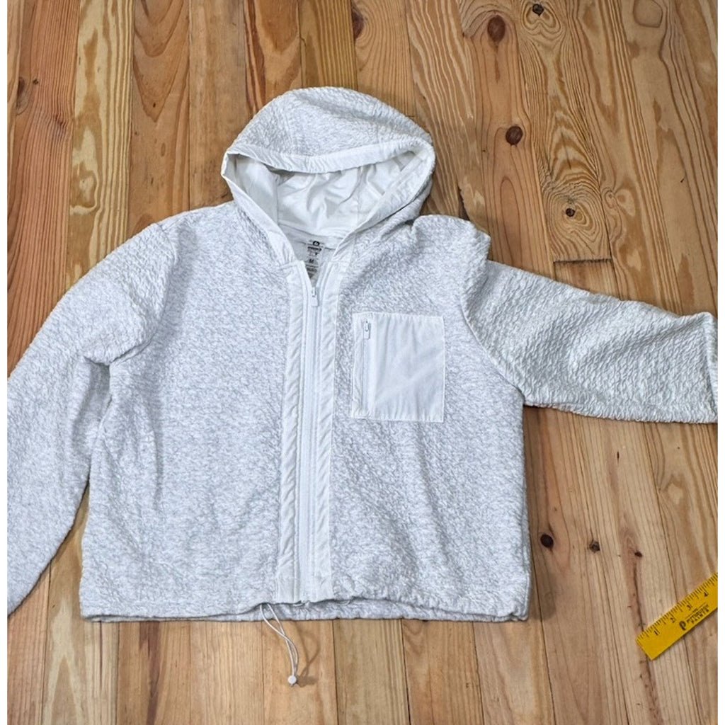 Mono B Women's Size Medium Textured White Lightweight Long Sleeve Hoodie Zipper