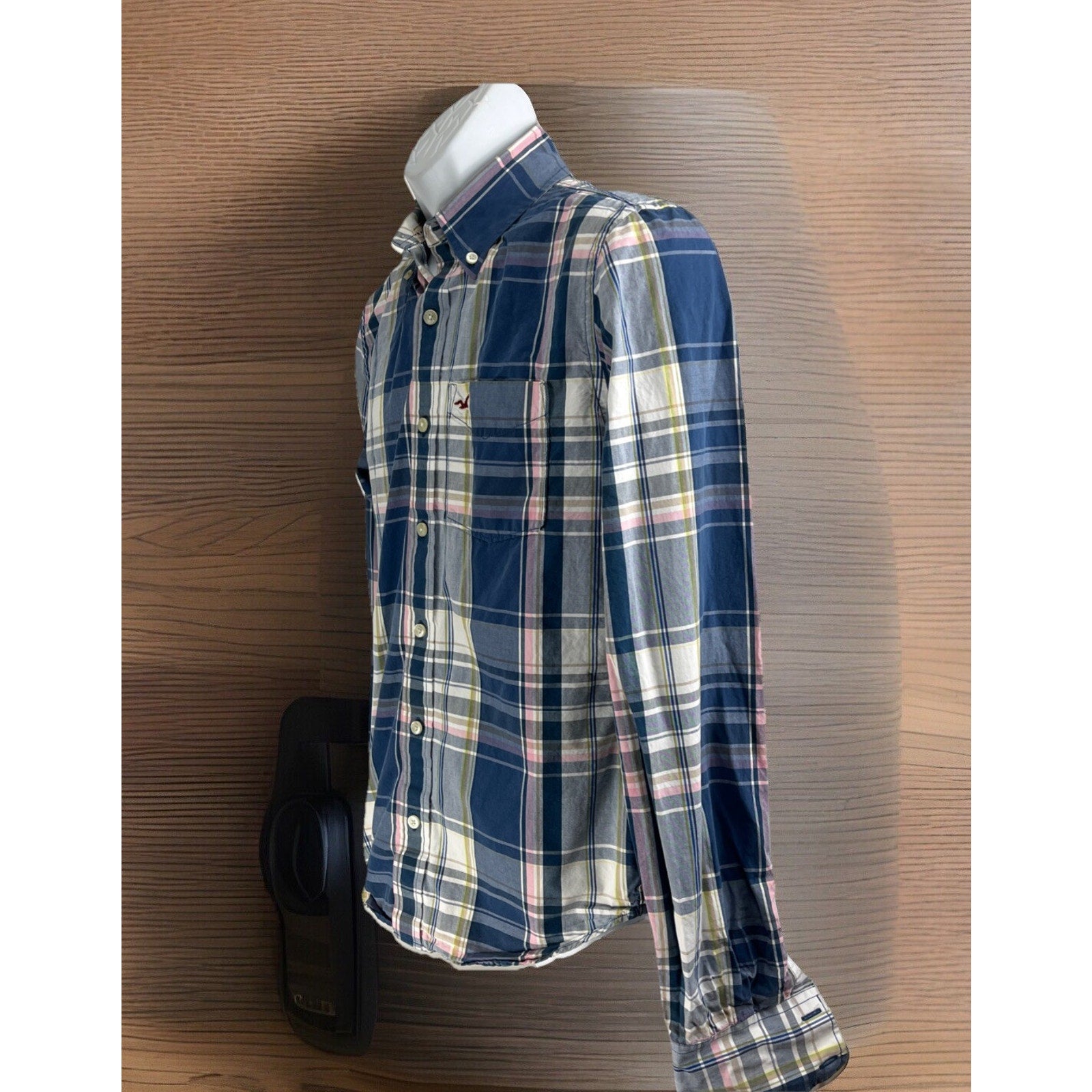 HOLLISTER Men’s Size S Button Front Shirt Long Sleeve Blue Pink Plaid Cotton