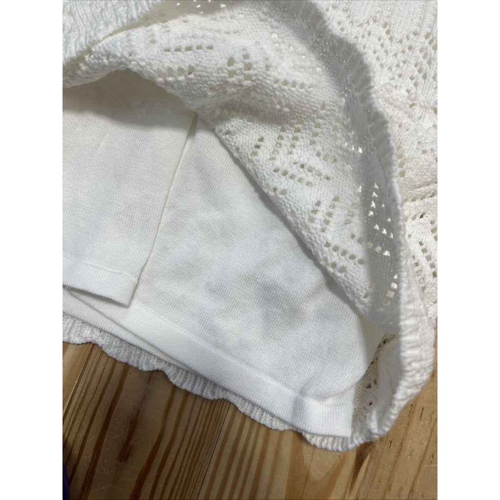 Talbots Pointelle Stitch Short Sleeve Lined Top Size Small White