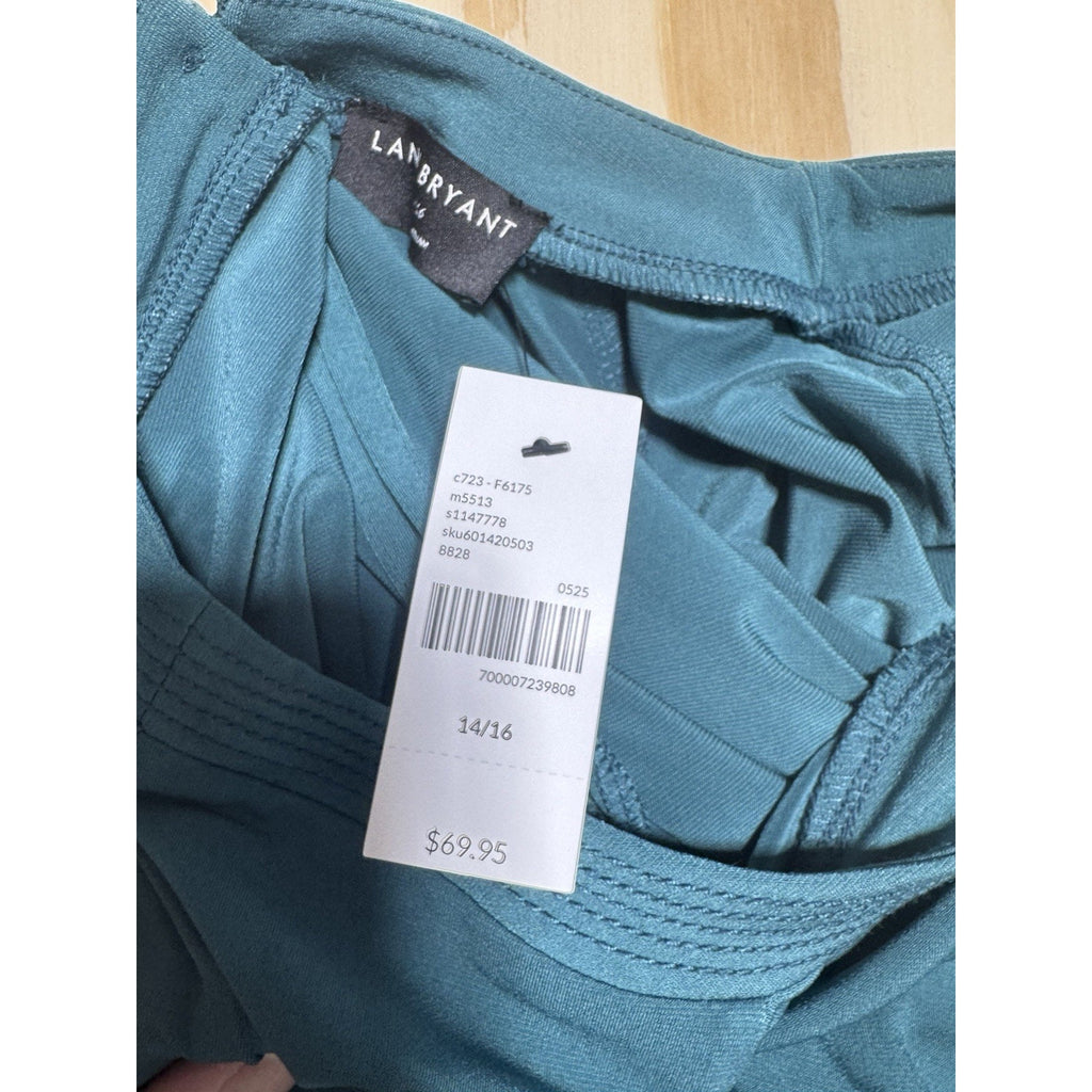 Lane Bryant Dress 14/16 Teal Belted Midi Short Sleeve Casual Career Flowy NWT