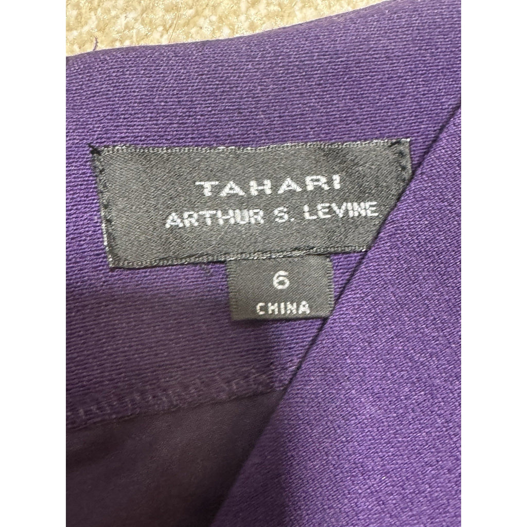 Tahari Arthur S. Levine Purple Sheath Dress Size 6 Embellished Neck Career NWT