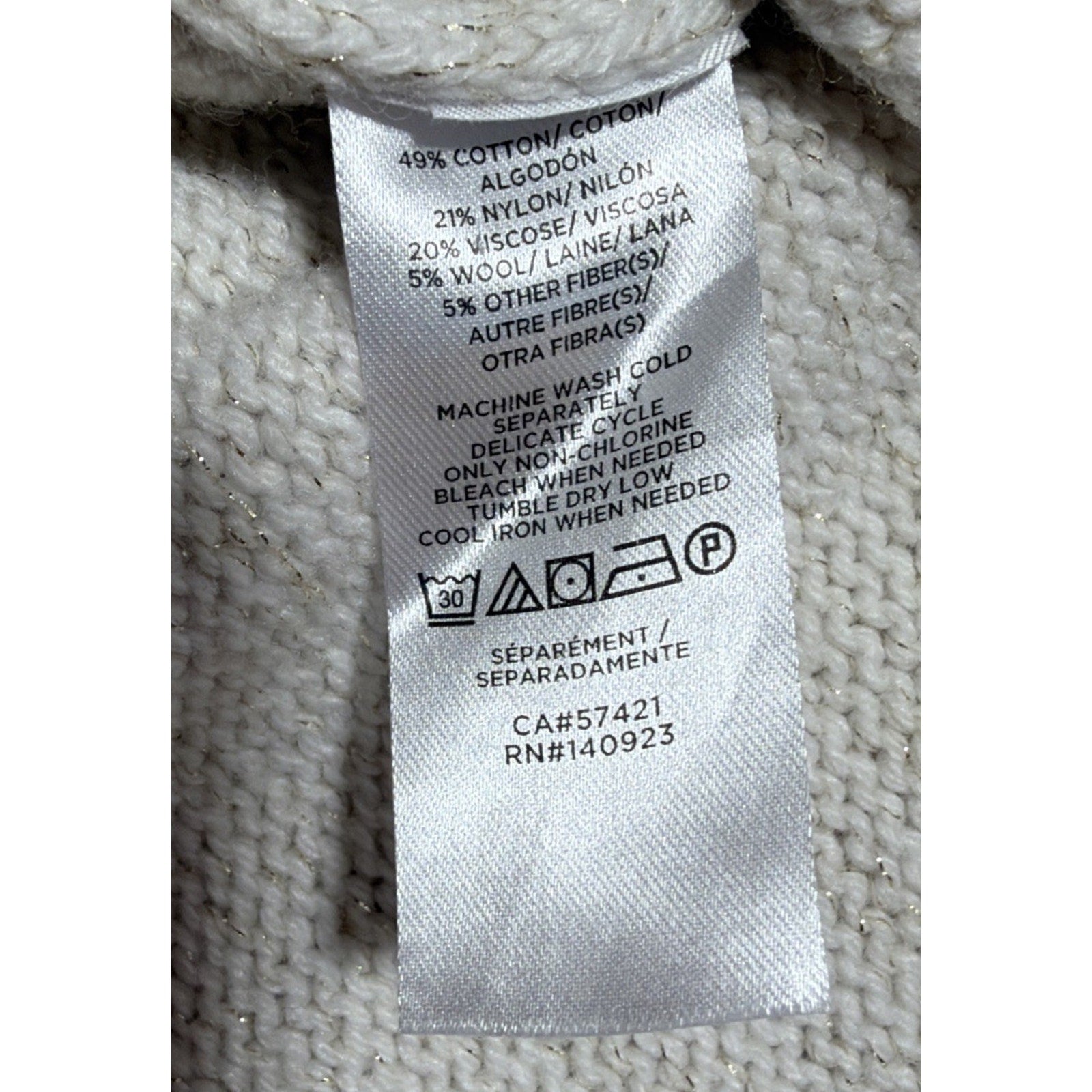 Loft Sweater Womens M Cream Metallic Fair Isle Nordic Cotton Wool Blend Pullover