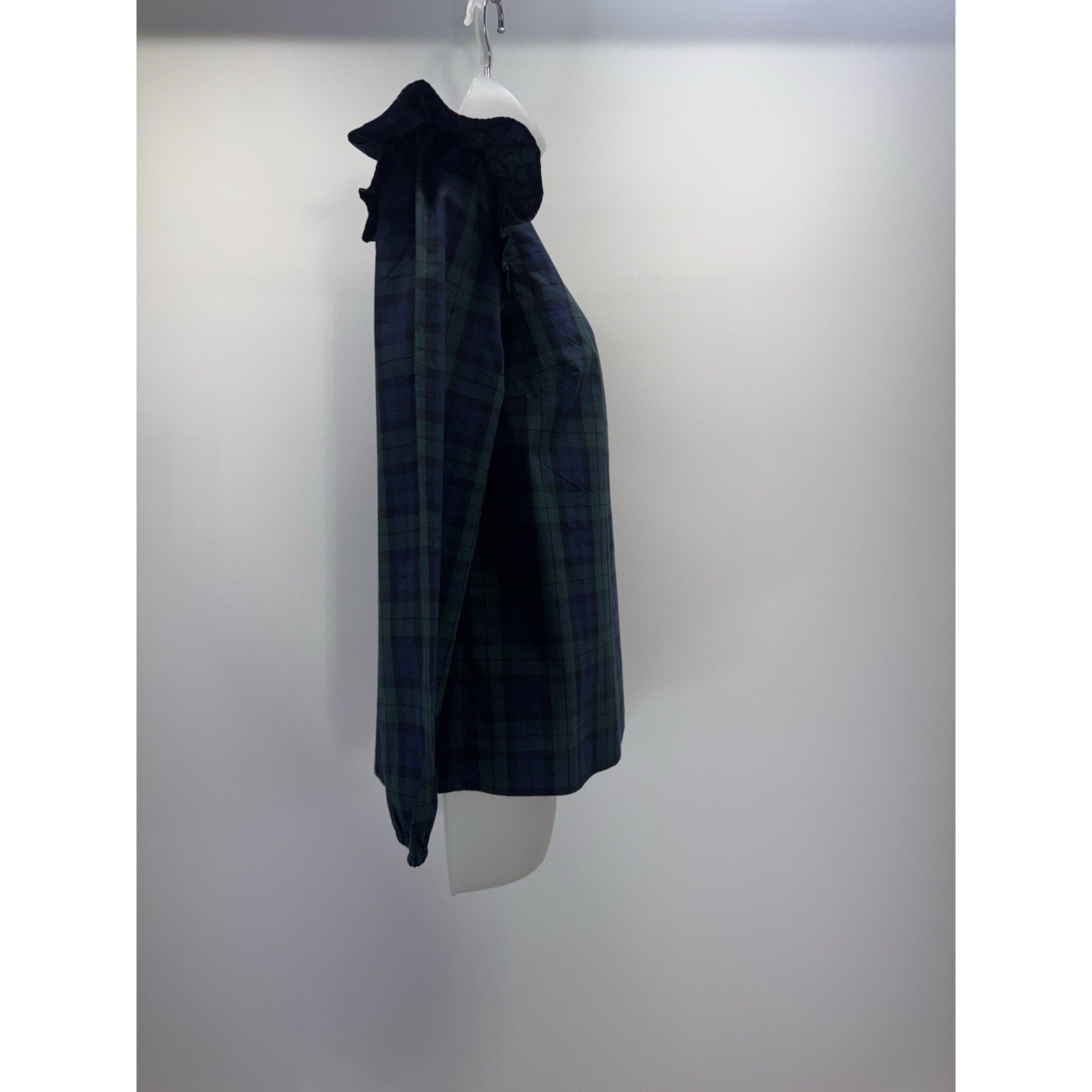 J.Crew Factory Blue Green Plaid Cotton Poplin Top with Ruffles Womens Size Small