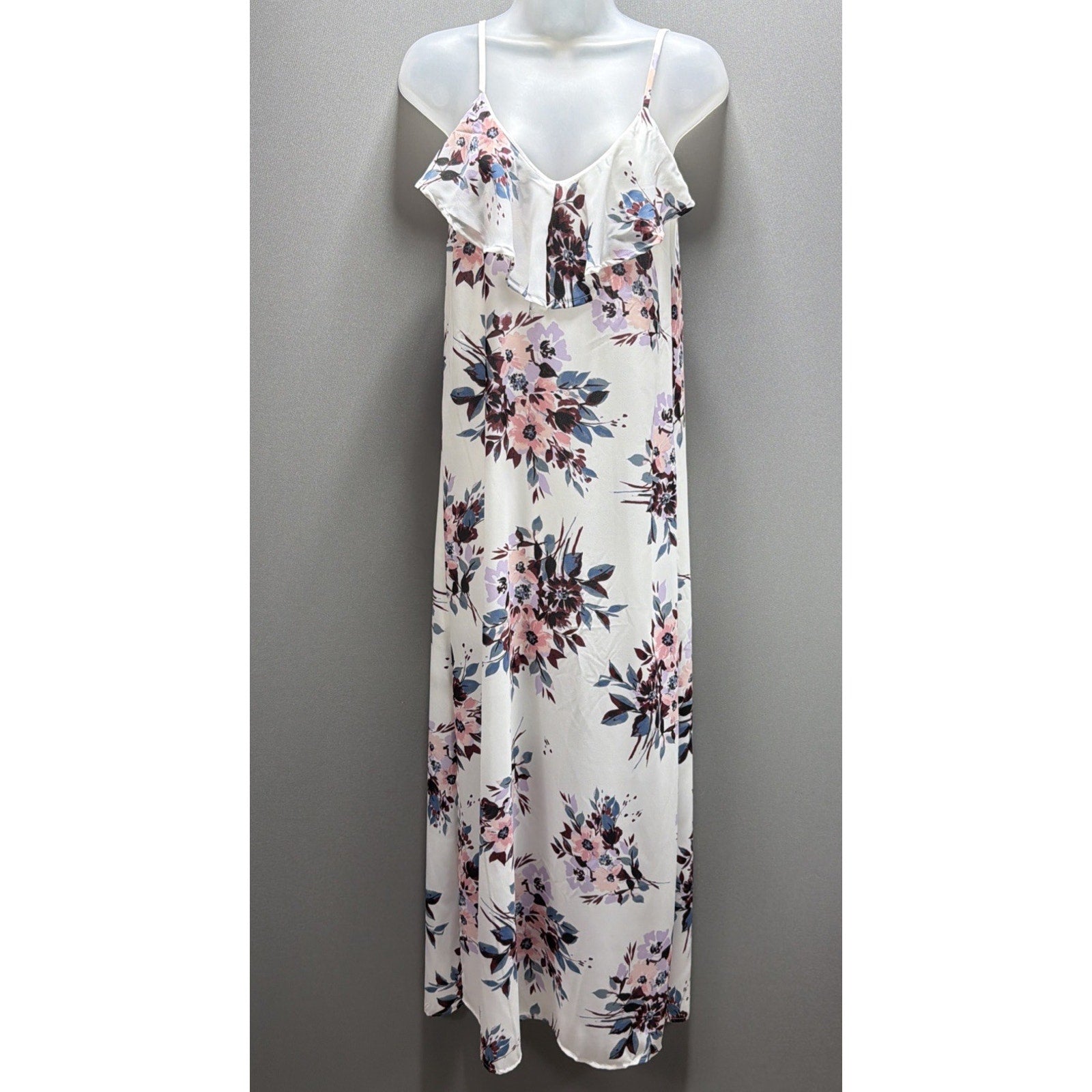 charlotte russe maxi dress White Floral Spaghetti Straps Side Slits Lined XS NWT