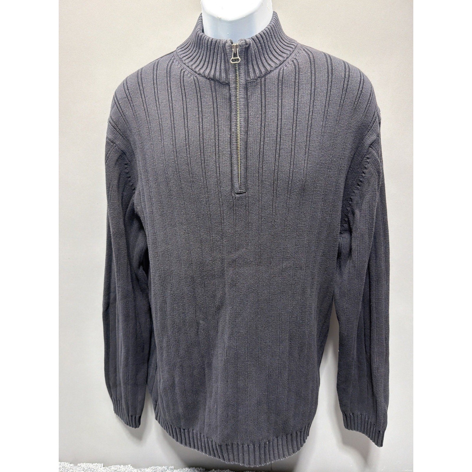 Hathaway Sweater Mens XL Black 1/4 Zip Mock Neck Ribbed Cotton Preppy Y2K