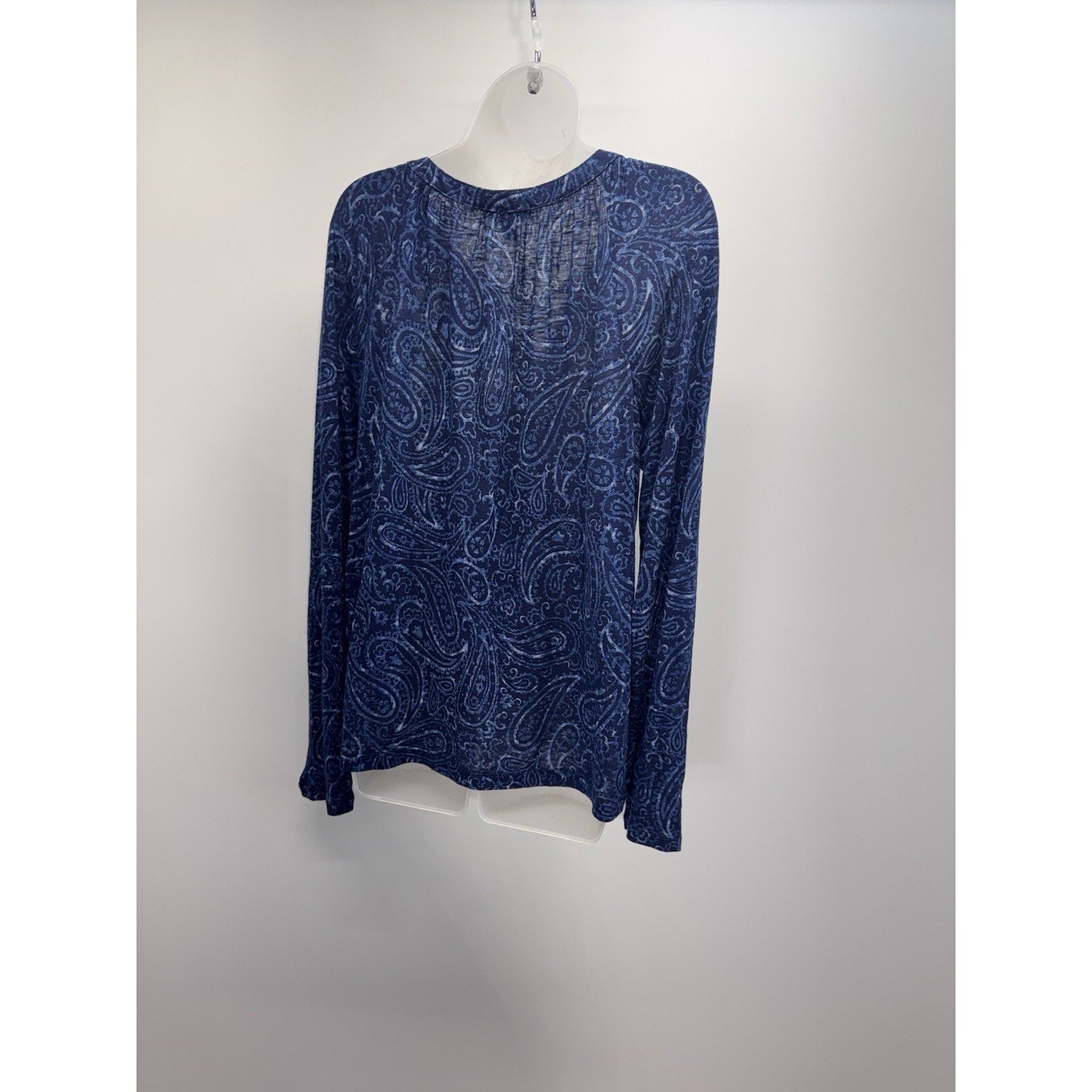 Chaps Blue Paisley V Neck Lace Up Blouse Soft Viscose Women’s Size Large