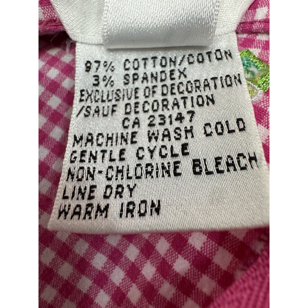 Talbots Skirt Pink Gingham Check Embroidered Green Lime Lined Cotton Women’s 10